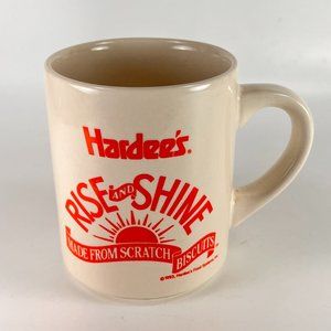 Vtg Hardees Rise And Shine Made From Scratch Biscuits Ceramic Coffee Cup Mug 90s